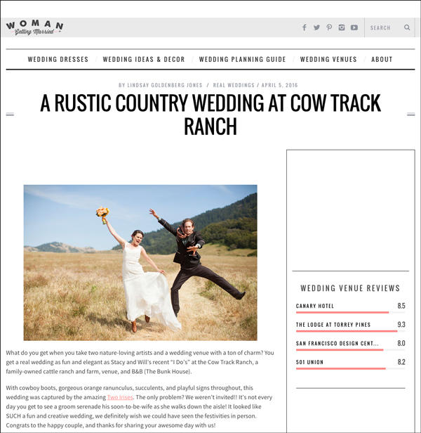 cow track ranch wedding feature in Woman Getting Married