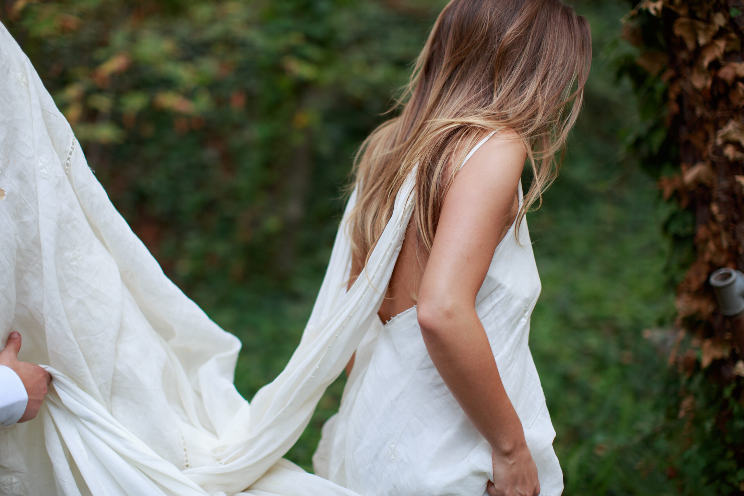 bridal dress made from heirloom tablecloth